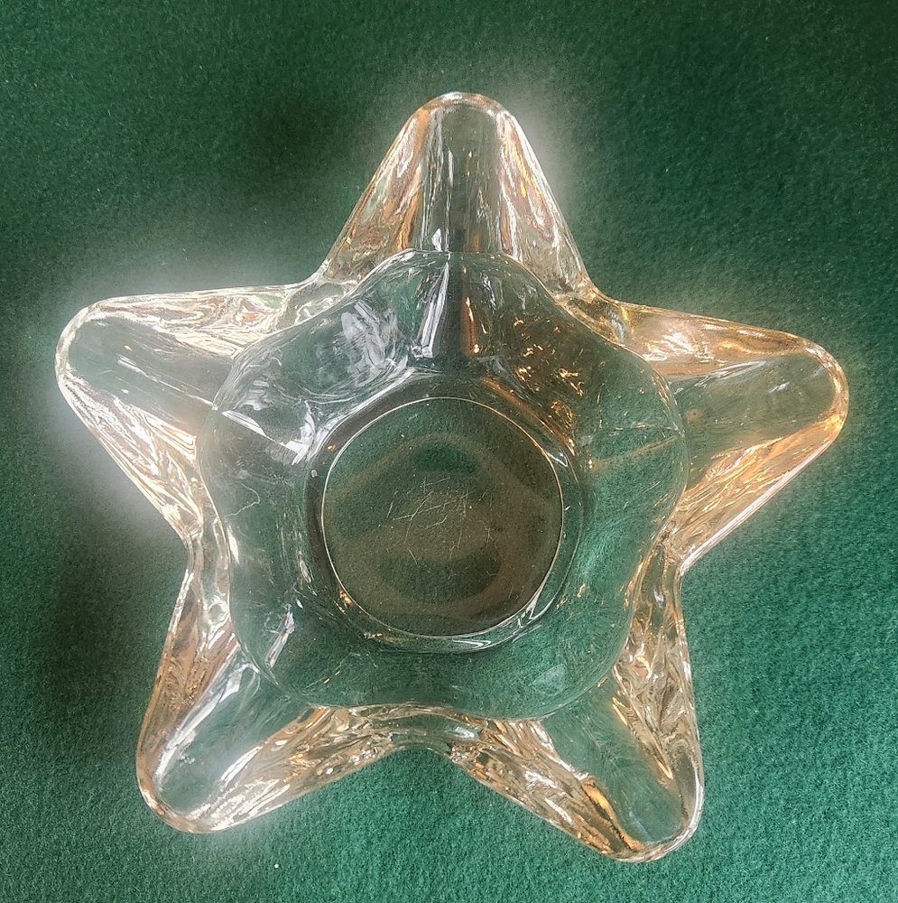 Antique Star Art Glass Cigar Ashtray Candle Trinket Dish Clear Blenko